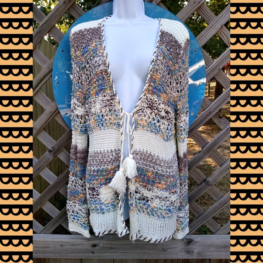 VILA MILANO by SIONI tie front crochet cardigan